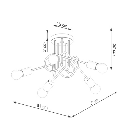 Deckenleuchte Kronleuchter Spider Pendelleuchte 5x E27 Naturholz Schwarz Glut Pfirsich Puff SL.1478 Sollux