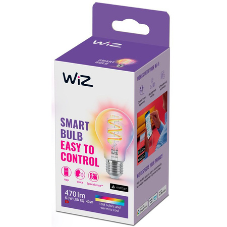 LED-Lampe E27 A60 6.3W = 40W CCT + RGB FILAMENT SMART WiFi WiZ