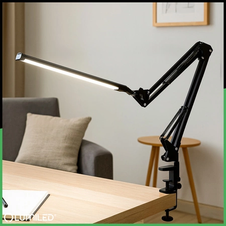 Schreibtischlampe LED 12W, Zeichentisch-Schreibtischlampe CCT USB Dimmbar Schwarz COSMI LUMILED