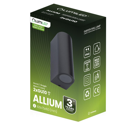 Wandleuchte Außen 2x GU10, Garten-Wandleuchte Schwarz ALLIUM LUMILED