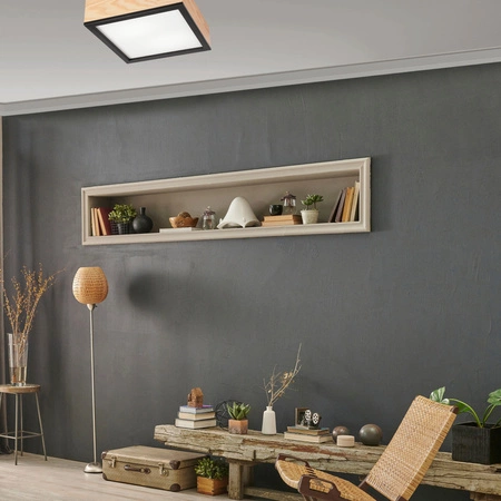 Plafond LED-Deckenleuchte SANTIAGO 2xE27 Quadratisch aus Holz LD-PD-9.4 Lamkur