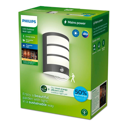 PYTHON 3.8W Bewegungsmelder 2700K Warm IP44 Anthrazit PHILIPS Garten LED Wandlampe