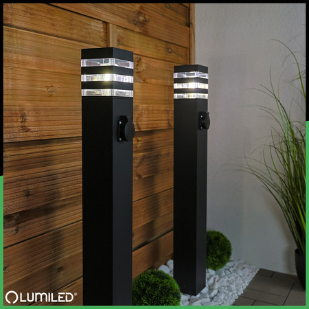 Gartenleuchte E27, Außenstehleuchte Pollerleuchte mit Steckdose 80cm TAXUS 2 LUMILED