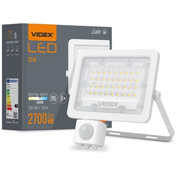 LED Fluter 30W 2700lm 5000K IP65 Weiß mit Bewegungs- und Dämmerungssensor VIDEX LUCA