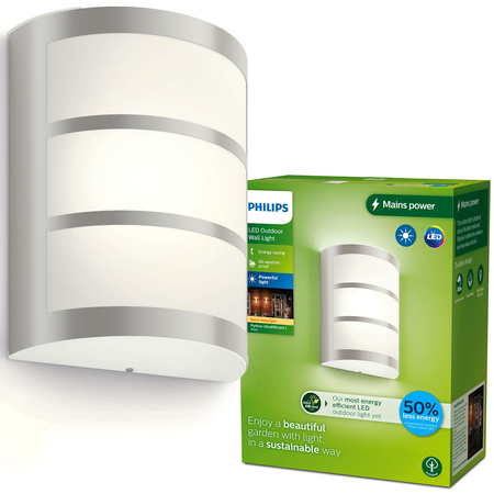 PYTHON 3.8W Bewegungsmelder LED Gartenlampe 2700K Warm IP44 Silber PHILIPS