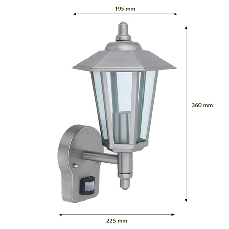 Gartenlampe LED Wandleuchte JUPITER E27 Top Laterne Sensor Grau Volteno