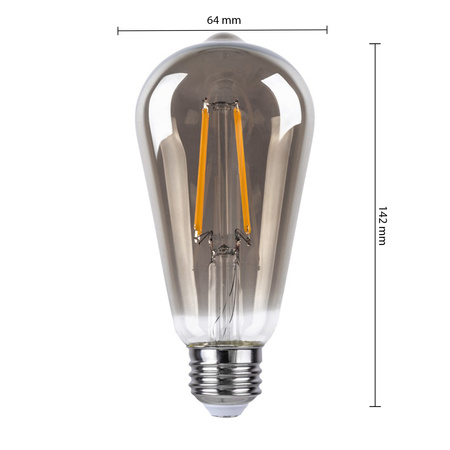 E27 ST64 LED Lampen 6W = 50W 650lm 2200K Warm 360° Filament geräuchert