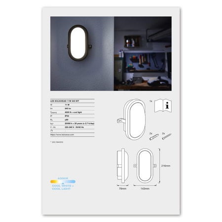 LED-Wandleuchte 11W 4000K IP54 Hermetisch Außen weiß BULKHEAD LEDVANCE