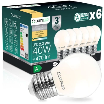 6x LED-Lampe E27 Kugel P45 2,2W 470lm = 40W 2700K warmweiß 360° Filament Energieklasse A LUMILED