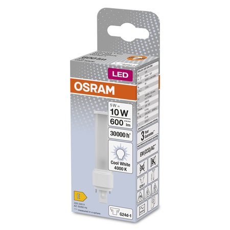 LED-Leuchtstoffröhre G24d-1 5W = 10W 600lm 4000K Neutral 120° DULUX LED D EM & AC Osram