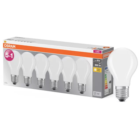6x LED-Lampe E27 A60 7W = 60W 806lm 2700K Warm 300° BASE Osram