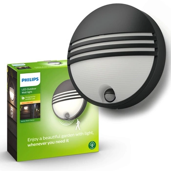 Gartenlampe LED Wandleuchte YARROW IR myGarden 6W 2700K IP44 Rund mit Bewegungssensor Schwarz PHILIPS