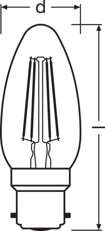 LED-Lampe B35 Kerze B22d 4W = 40W 470lm 2700K Warm 300° Retrofit Glühfaden CLASSIC Osram