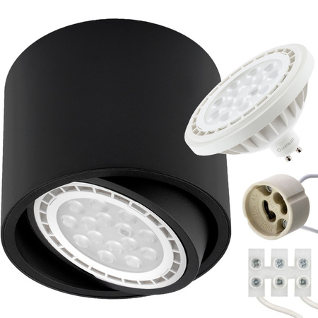 Set aus beweglicher Aufbauleuchte GU10 ES111 Schwarz 100 mm + GU10 LED Lampen 15 W 230 V 4000 K neutral