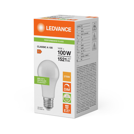 LED-Lampe E27 A60 14W = 100W 1521lm 2700K Warm 200° Dimmbar Ledvance