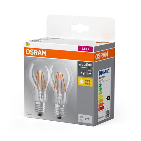 E27 A60 LED Lampen 4W = 40W 470lm 2700K Wärme 320° OSRAM Filament