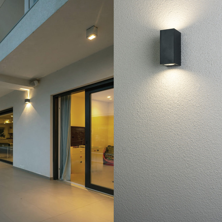 Wandleuchte Außen 2x GU10, Garten-Wandleuchte Schwarz Quadratisch ALLIUM LUMILED