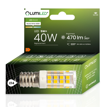 Lampen E14, Glühbirne T25 5W = 40W 470lm 4000K 320° neutral LUMILED