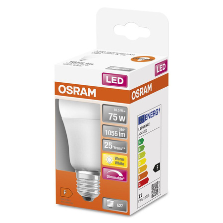 E27 A60 LED Leuchtmittel 10,5W = 75W 1055lm 2700K Warm 220° OSRAM SUPERSTAR Dimmbar
