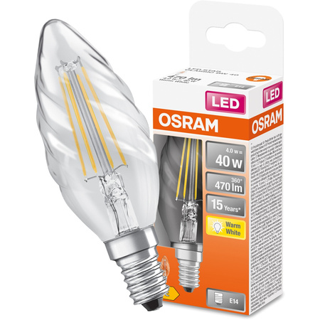LED Leuchtmittel E14 BW35 4W = 40W 470lm 2700K Warm 300° OSRAM STAR Filament