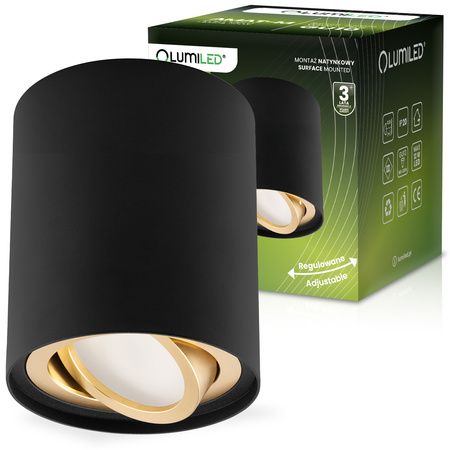 Aufputz HALOGEN Spot Tuba Movable AMAT-M GU10 Rund Schwarz-Gold 84mm LUMILED