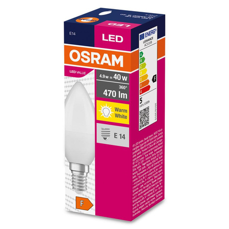 E14 B35 LED Leuchtmittel 5,7 W = 40 W, 470 lm, 2700 K, Wärme 200 °, OSRAM Value