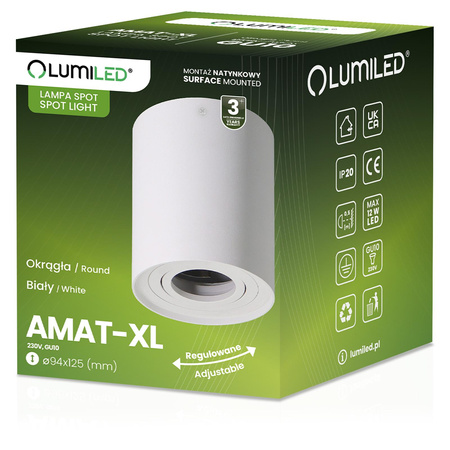 Aufputz HALOGEN Spot Tuba Beweglich AMAT-XL GU10 Rund Weiß 125mm LUMILED