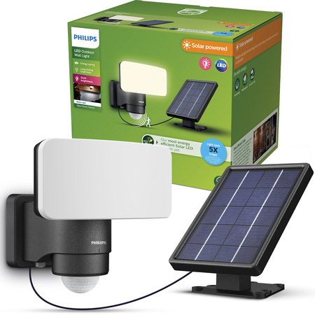 Solar LED-Flutlicht 6W 1000lm 3000K IP44 mit Bewegungs- und Dämmerungssensor Schwarz Tylus Ultra Efficient Philips