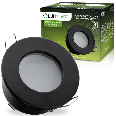 Einbaustrahler GU10, Einbauspot HALOGEN hermetisch für Badezimmer IP44 Schwarz AQUA LUMILED