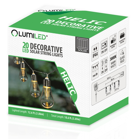 20x LED Solar Lichterkette, Außen Garten Lichterkette 5.69m 3000K warm HELIC LUMILED