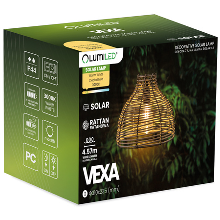 Solar-LED-Lampe, Hängelampe IP44 3000K Rattan VEXA LUMILED