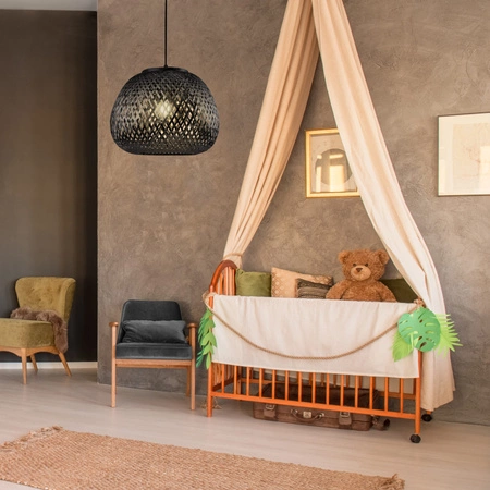 Decke Hängelampe E27 Schwarz BAMBUS NATURAL Sanico Goldlux