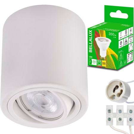 Aufbauleuchte HALOGEN Aluminium Weiß SPOT TUBE 10cm + GU10 LED Leuchtmittel 5W 2700K Bellalux