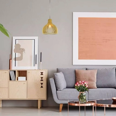 Hängeleuchte E27 Holzschirm mit Chrom-Finish rund 35x45cm VT-3450 V-TAC