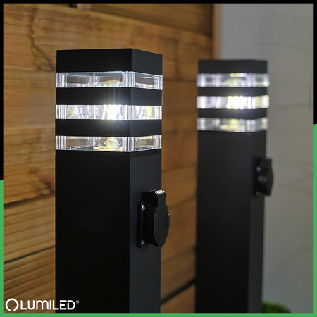 Gartenleuchte E27, Außenstehleuchte Pollerleuchte mit Steckdose 60cm TAXUS 2 LUMILED