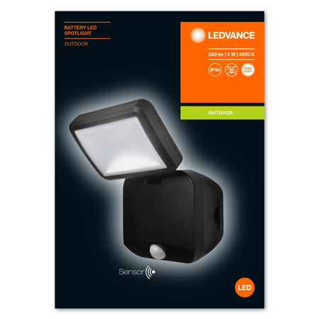 LED Fluter 4W 260lm 4000K IP54 Schwarz mit LEDVANCE SPOTLIGHT Batterie-Bewegungssensor