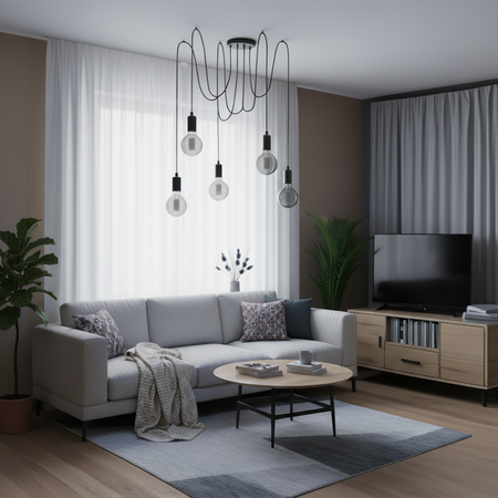 Pendelleuchte mit 5x E27-Sockeln einstellbare, Hängelampe Schwarz mit 3-fach Pendel Spinne Arane LUMILED