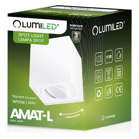 Halogen-Aufbauleuchte GU10, Aufbauspot 115mm beweglich Quadrat Weiß AMAT-L LUMILED