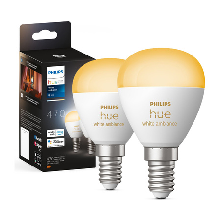 2PAK LED-Glühbirne E14 P45 5.1W CCT PHILIPS HUE Weißes Ambiente Bluetooth Zigbee