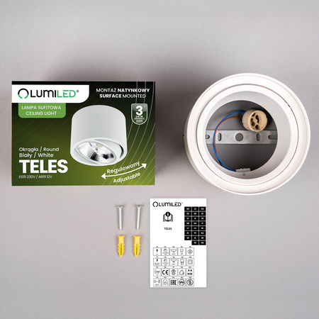 Halogen-Aufbauleuchte GU10, AR111 Aufbauspot 100mm beweglich Runde Tube Weiß TELES LUMILED