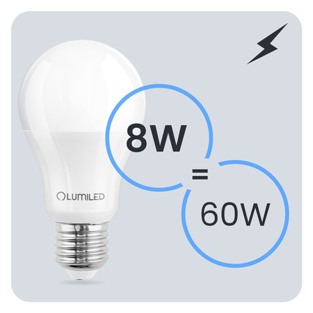 LED Lampen E27, Glühbirne A60 8W = 60W 806lm 260° 4000K nautral LUMILED