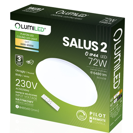 Plafond LED-Anbauleuchte SALUS2 72W IP44 CCT Weiß Rund 50cm + LUMILED PILOT