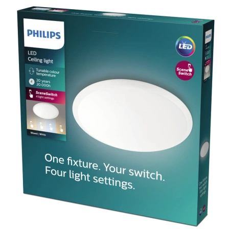 Plafond LED-Anbauleuchte WAWEL 20W CCT Dimmbar 38cm Weiß Rund PHILIPS