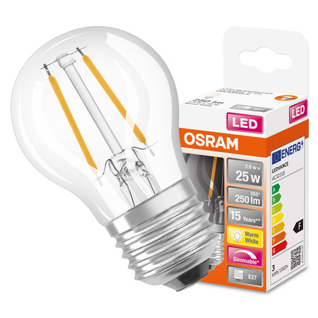 LED-Lampe E27 P45 2.8W = 25W 250lm 2700K 320° Glühfaden Dimmbar OSRAM SUPER STAR