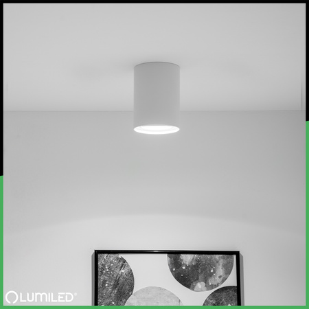 Halogen-Aufbauleuchte, Aufbauspot 84mm Runde Tube Weiß AMAT-M+LED GU10 6W warm LUMILED