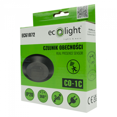Bewegungs- und Dämmerungsmelder PIR Aufputz-Deckensensor Schwarz 3m 360° CO Ecolight