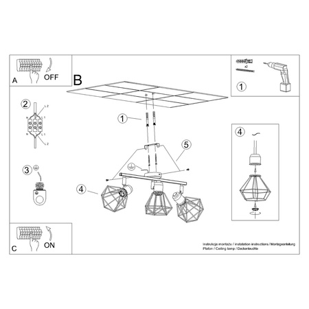 ARTEMIS 3 3xE14 Schwarz Moderne SOLLUX Deckenleuchte