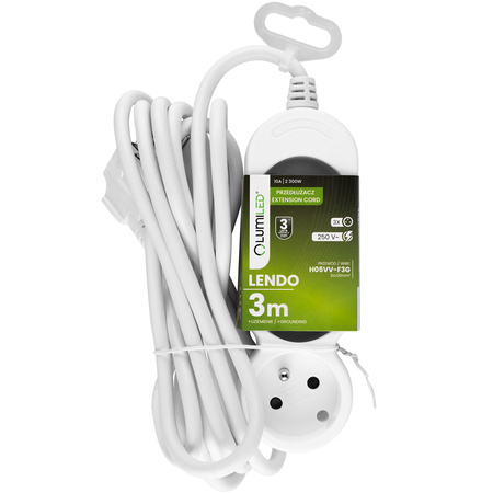 Netzverlängerungskabel Geerdete Steckdosenleiste 3 Steckdosen 3m Weißes Kabel Lendo Lumiled