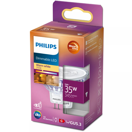 Halogen-LED Leuchtmittel GU5,3 MR16 5W = 35W 400lm 2700 Warm 36° PHILIPS Dimmbar