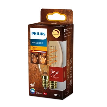 LED-Kerzenlampe E14 B35 3W = 25W 250lm 2200K warmes Filament bernsteinfarben PHILIPS dimmbar